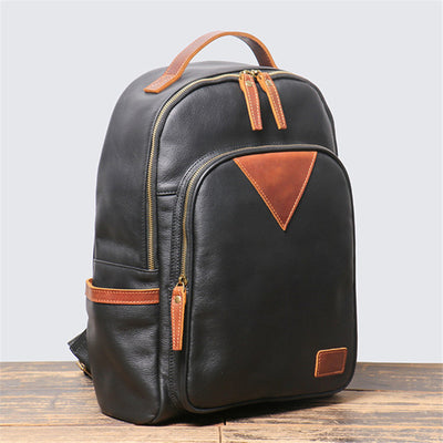 Mochila Cuero Retro Británica con Contraste de Colores - Image 5