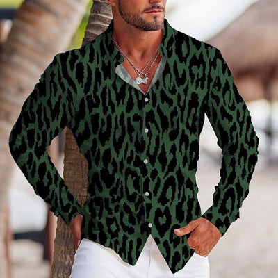 Camisa Estampada de Manga Larga con Solapa para Hombre