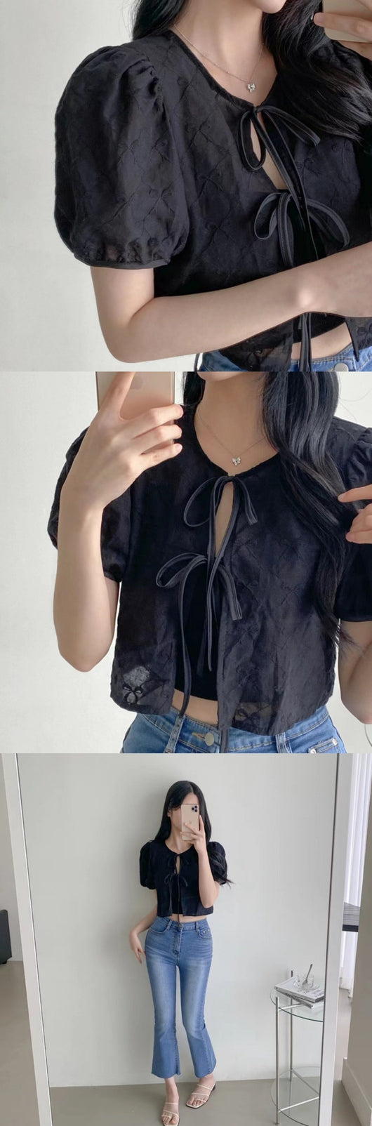 Blusa Tejida con Cordones - Manga Corta Elegante - Image 13