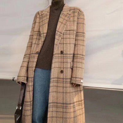Abrigo de Lana Cuadros Reversible para Mujer Largo hasta la Rodilla Otoño Invierno - Image 13