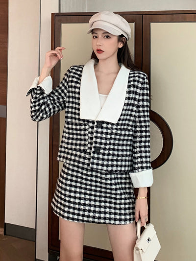 Conjunto Elegante de Abrigo y Falda de Lana Retro - Image 11
