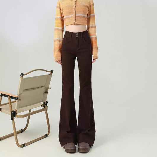 Pantalones Acampanados Talle Alto Moldeadores Marrón para Mujer Petite - Image 4