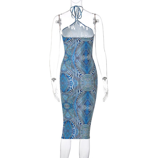 Falda Midi Estampada Elegante sin Mangas con Cuello Halter - Image 24