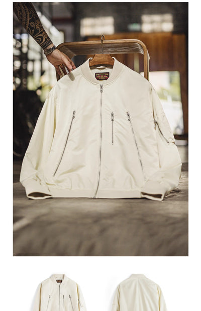 Chaqueta Piloto Blanca Casual de Nylon Ligero Estilo Béisbol - Image 12