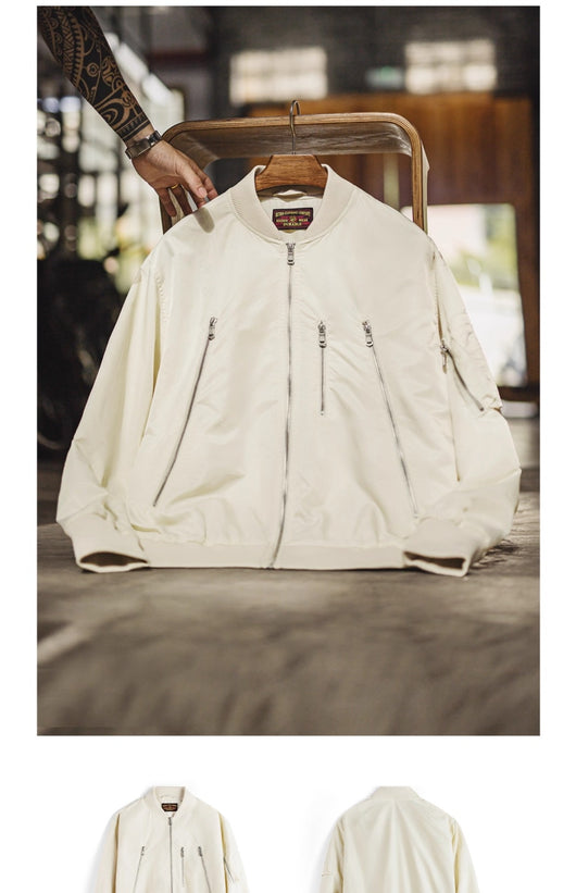 Chaqueta Piloto Blanca Casual de Nylon Ligero Estilo Béisbol - Image 12
