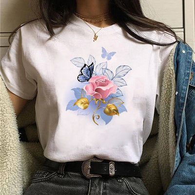 Playera Estampada Mariposas y Flores - Manga Corta - Image 5