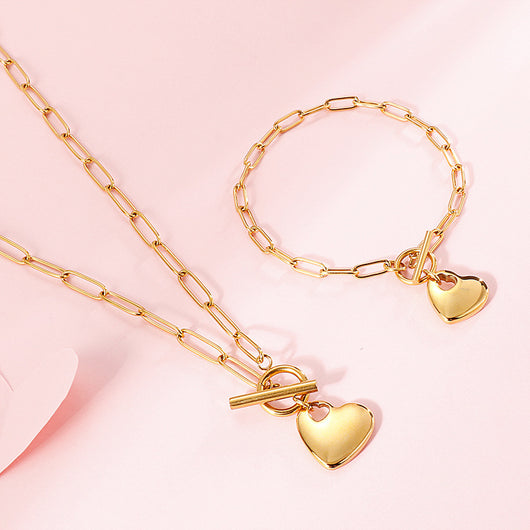 Conjunto de Pulsera y Collar de Acero Titanio con Corazón de Durazno para Mujer - Image 13