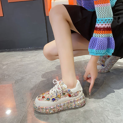 Mocasines Plataforma para Mujer con Tweed Colorido y Piedras - Zapatos Cómodos y Casuales - Image 35