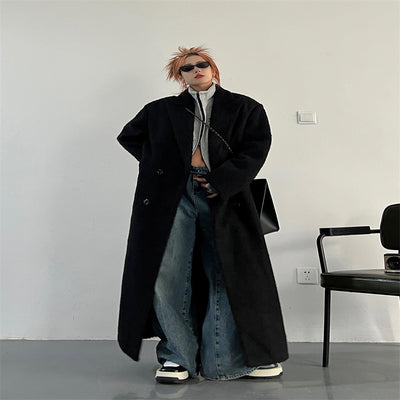 Abrigo de Lana Grueso Largo Suelto Negro Estilo Británico - Image 3