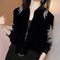 Chaqueta Beisbolera Terciopelo Negro y Dorado Estilo Extranjero