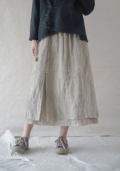 Falda Lino Teñido Vintage Slim con Borde Deshilachado - Diseño Retro Versátil - Image 4
