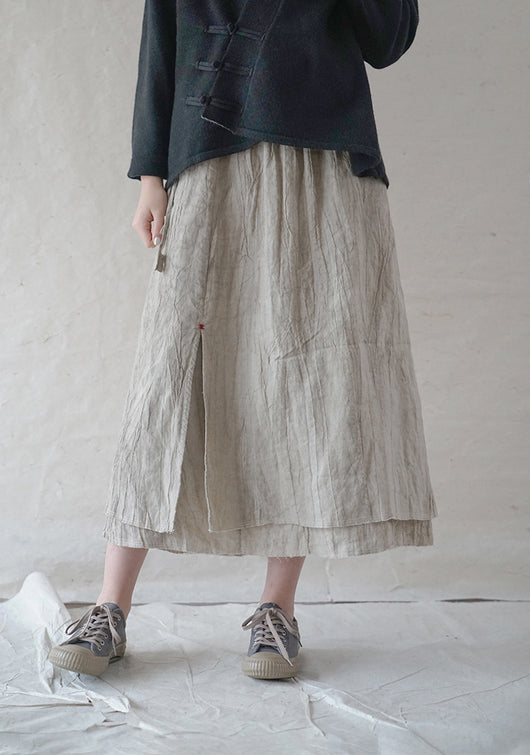 Falda Lino Teñido Vintage Slim con Borde Deshilachado - Diseño Retro Versátil - Image 4