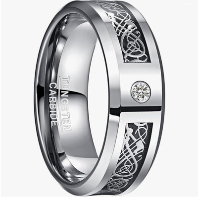 Anillo de Acero Tungsteno Azul y Negro con Incrustaciones de Circonia Cúbica para Hombre - Image 3