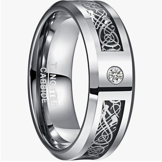 Anillo de Acero Tungsteno Azul y Negro con Incrustaciones de Circonia Cúbica para Hombre - Image 3