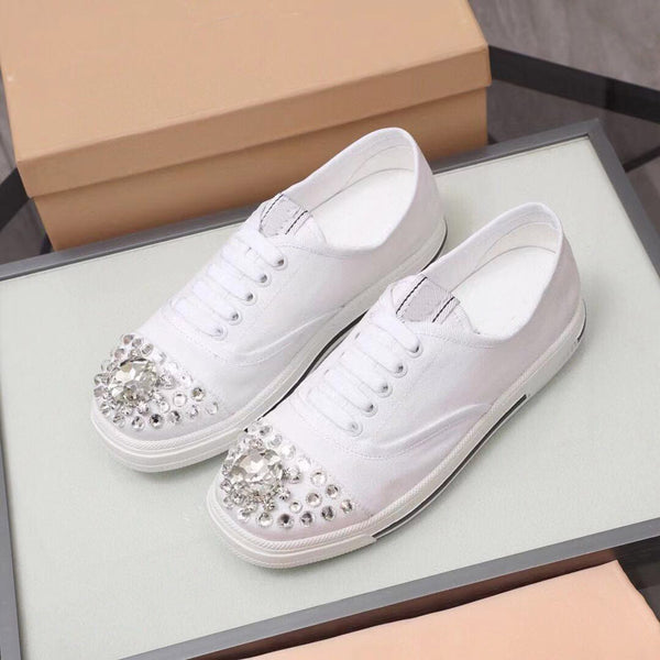 Tenis Blancos Casuales con Brillantes - Sneakers Bajos Modernos