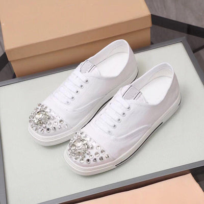 Tenis Blancos Casuales con Brillantes - Sneakers Bajos Modernos