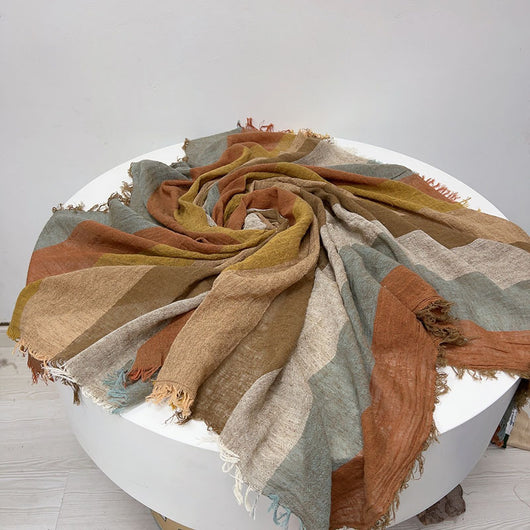 Pañuelo de Algodón y Lino a Rayas - Chal Suave para Mujer - Image 7