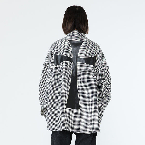 Camisa Cuadros Unisex con Cruz Bordada Manga Larga