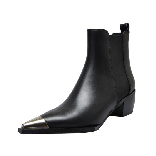 Botas Cortas Estilo Británico con Tacón Medio y Punta Metálica - Image 7