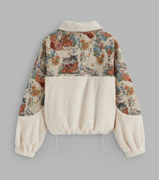 Sudadera con Capucha y Cuello Solapa Estampado Gato Floral para Mujer - Image 2