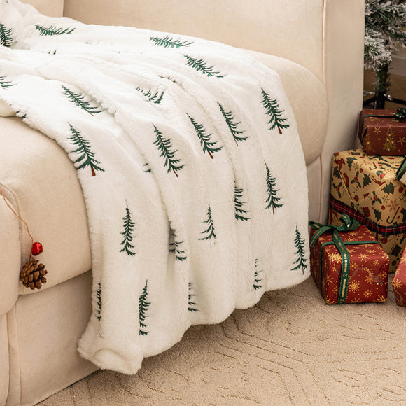 Manta Navideña para Sofá con Bordado de Árbol de Navidad