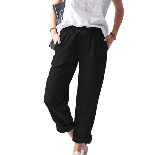 Pantalón Recto de Talle Alto Elástico en Colores Lisos - Image 3