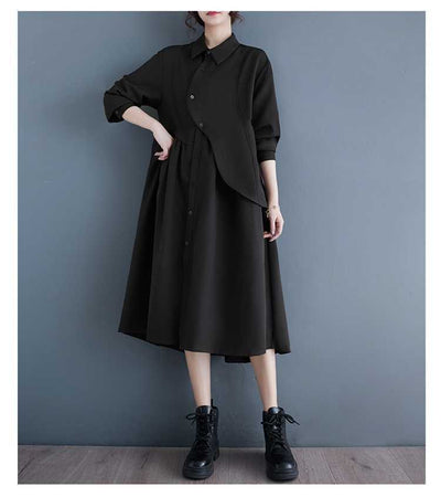 Vestido Camisero Negro Estilo Hepburn Irregulares - Image 9