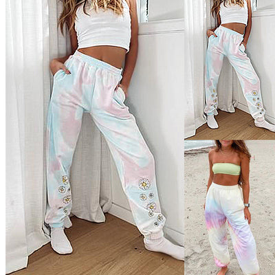 Pantalones Holgados Cintura Alta con Estampado Tie-Dye