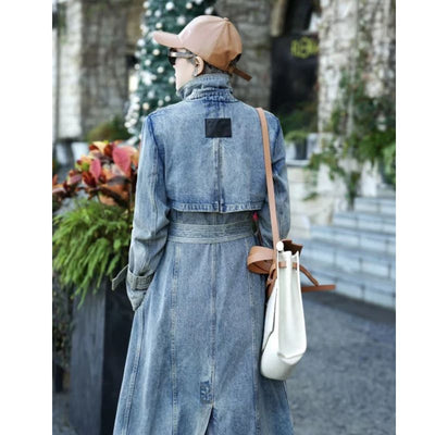 Abrigo Trinchera Denim Retro con Personalidad - Image 4