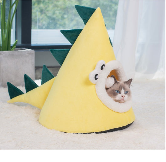 Cama Dinosaurio Amarillo para Gatos - Nido Cerrado Cálido Todo Clima - Image 9