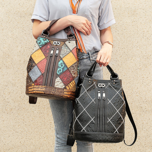 Mochila de Cuero Étnica para Mujer - Estilo Bohemio