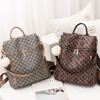 Mochila Casual de Cuero PU con Doble Asa y Estampado Fashion para Mujer