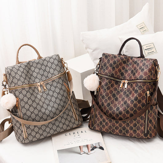 Mochila Casual de Cuero PU con Doble Asa y Estampado Fashion para Mujer