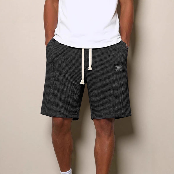Shorts Casuales para Hombre con Tejido Waffle y Bordado