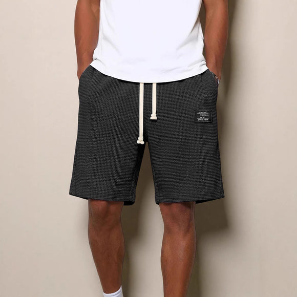 Men's Casual Waffle Knit Shorts with Embroidery