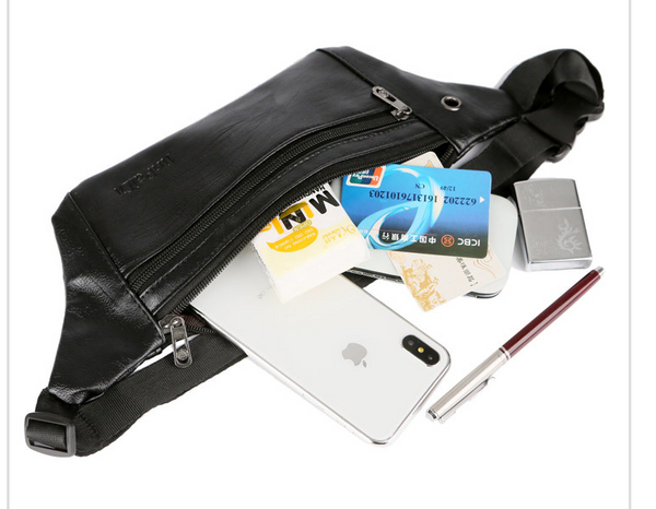 Riñonera Ultrafina de PU para Hombre - Bolsa Cintura Porta Celular