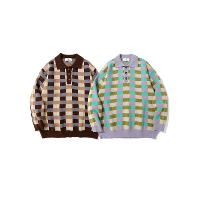 Suéter Polo Cuadros Hombre Estilo Urbano Corte Relajado - Image 3