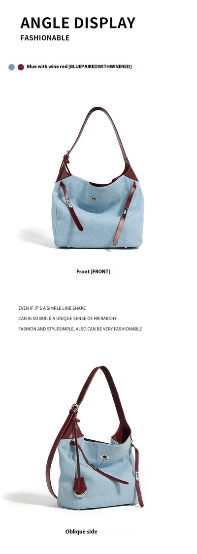Bolso Tote de Cuero Premium con Detalles Denim - Gran Capacidad - Image 19