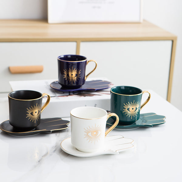 Taza de Café Europea con Plato de Cerámica Estilo Creativo