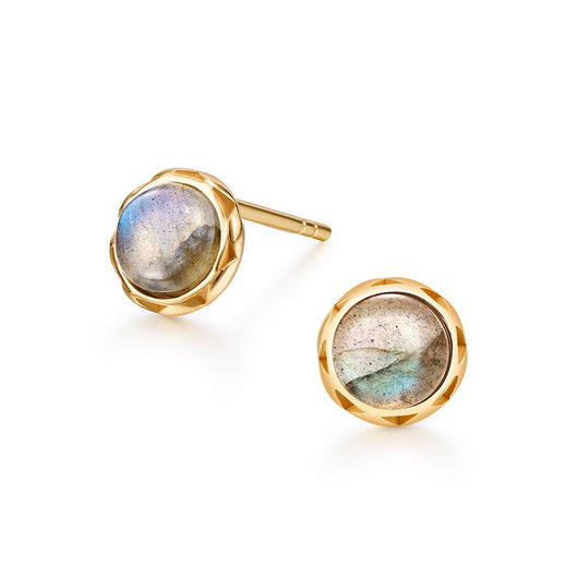 Aretes de Plata 925 con Labradorita - Diseño Minimalista Redondo - Image 4