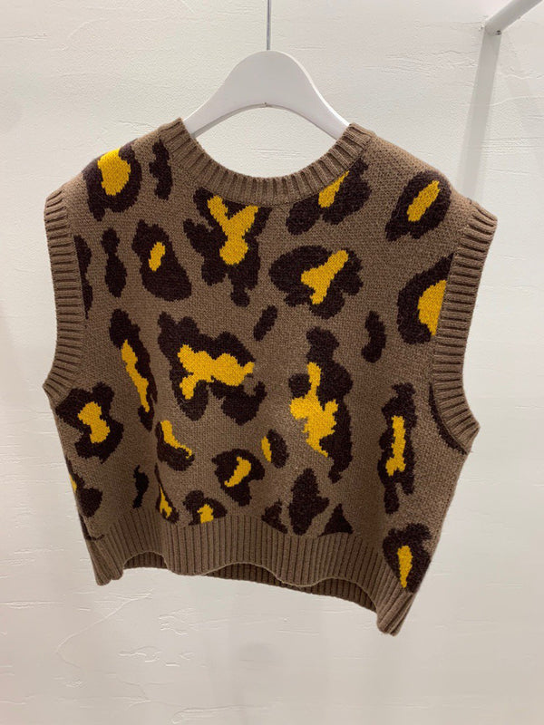 Chaleco Tejido Estampado Leopardo Reductor de Edad para Mujer