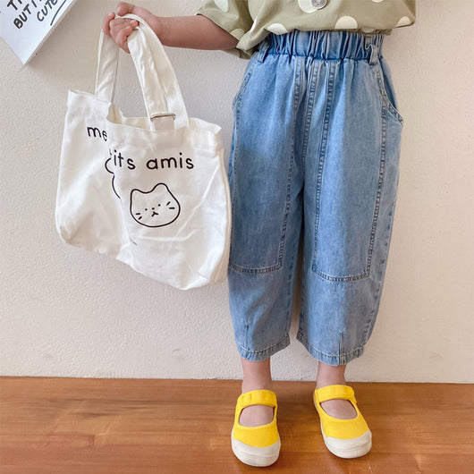Pantalones Vaqueros Retro Niña Cintura Alta Pierna Ancha Corte Relajado