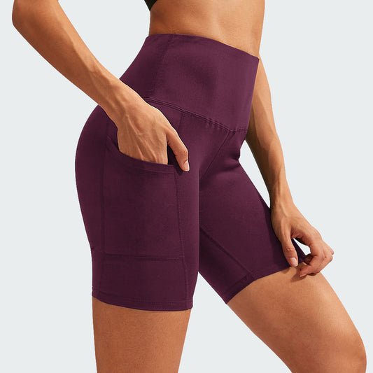 Shorts Deportivos Cintura Alta con Bolsillos Diagonales - Mallas de Entrenamiento Secado Rápido