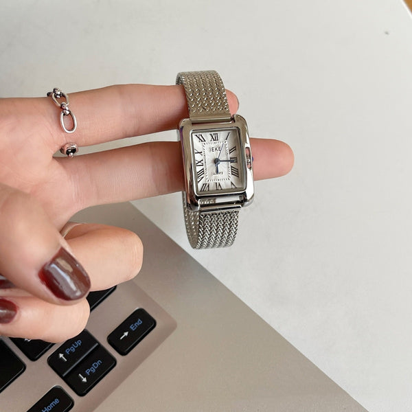 Reloj Cuadrado Retro Dorado para Mujer con Correa de Trigo