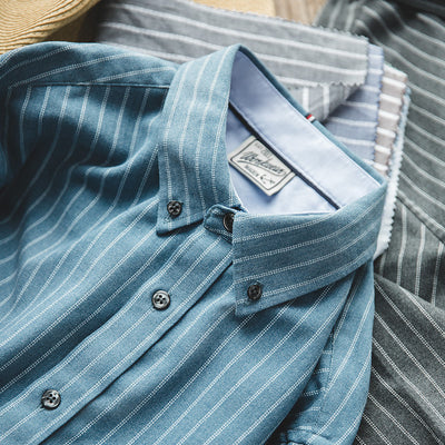 Camisa Retro Americana Madden Workwear a Rayas Verticales Azul Índigo - Image 4