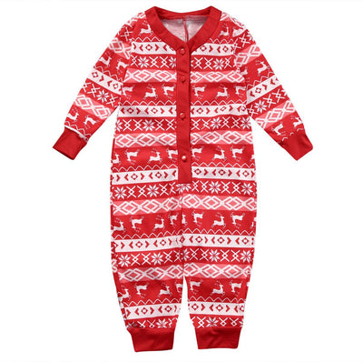 Red and white Christmas loungewear pajama set with reindeer and snowflake fair isle pattern. - Image 5