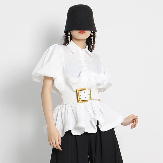 Blusa Princesa con Volantes y Solapa Simple