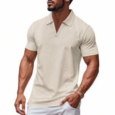 Polo Deportivo Hombre Cuello V Tejido Waffle Manga Corta Suelta - Image 20