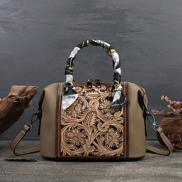 Bolsa Mensajera de Cuero Genuino Grabado Vintage - Estilo Textured Primera Capa