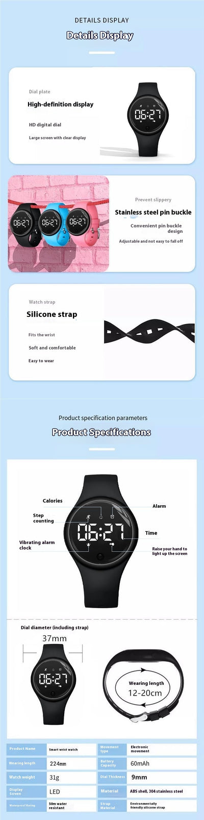 Reloj Inteligente Silencioso para Estudiantes con Vibración y Alarma - Image 11